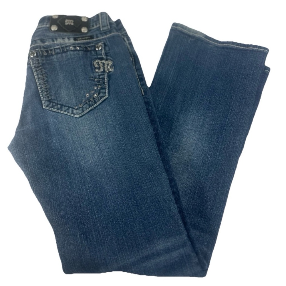 Miss Me Bootcut Jeans Flyer-de-Lis Pockets Rhinestone Women’s Size 30